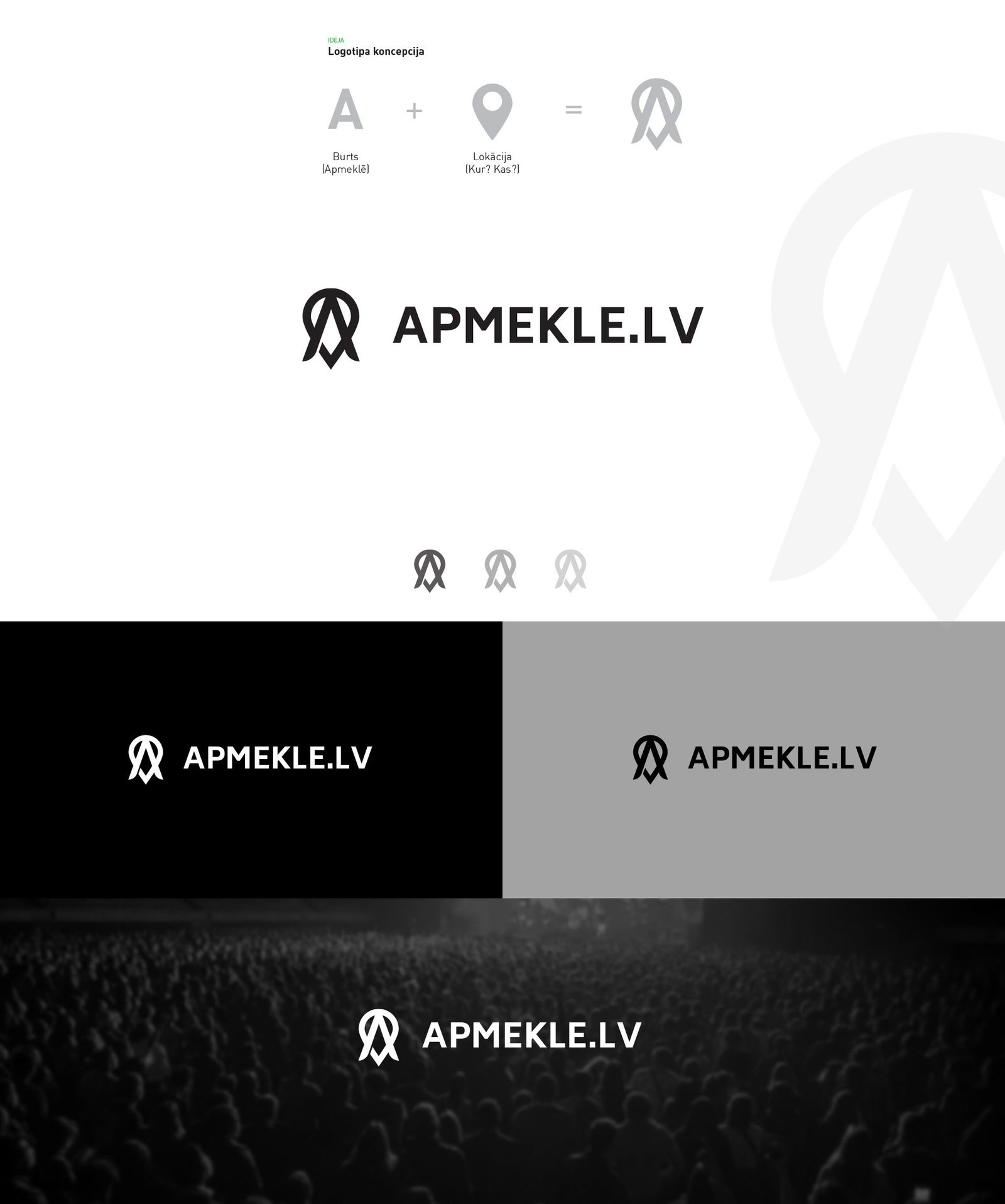 Alternatīvā logotipa konstrukcija un lietojums uz melna, pelēka un fotogrāfijas fona