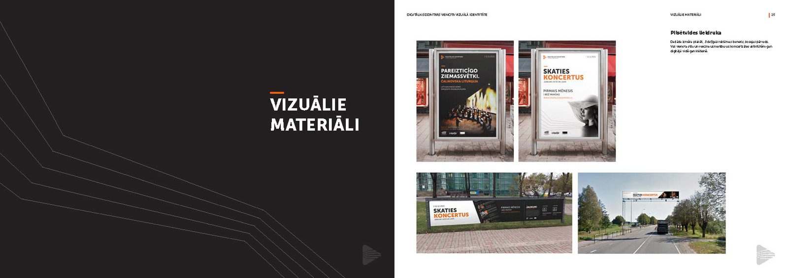 Sadaļas „Vizuālie materiāli” šķirlapa un āra reklāmas piemēri