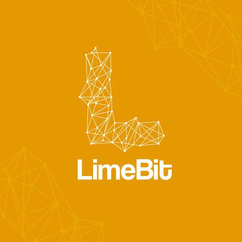 LimeBit logotips ar poligonālu burtu L uz dzeltena fona