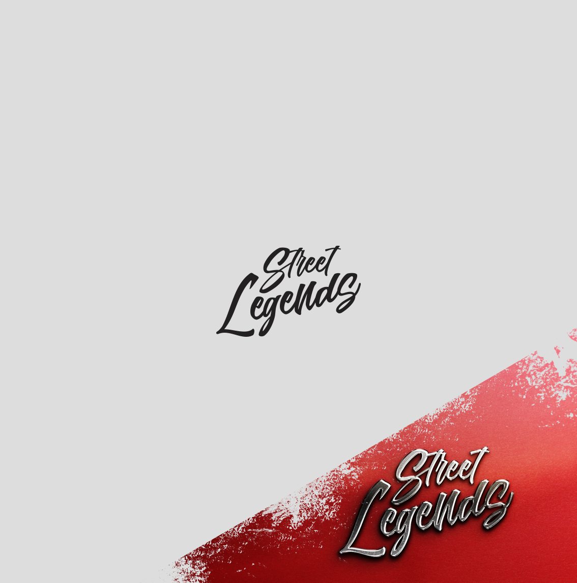 Street Legends rokraksta logotips uz balta un sarkana fona
