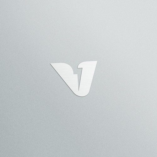 Balts burta V logotips, iespiests gaišā papīrā