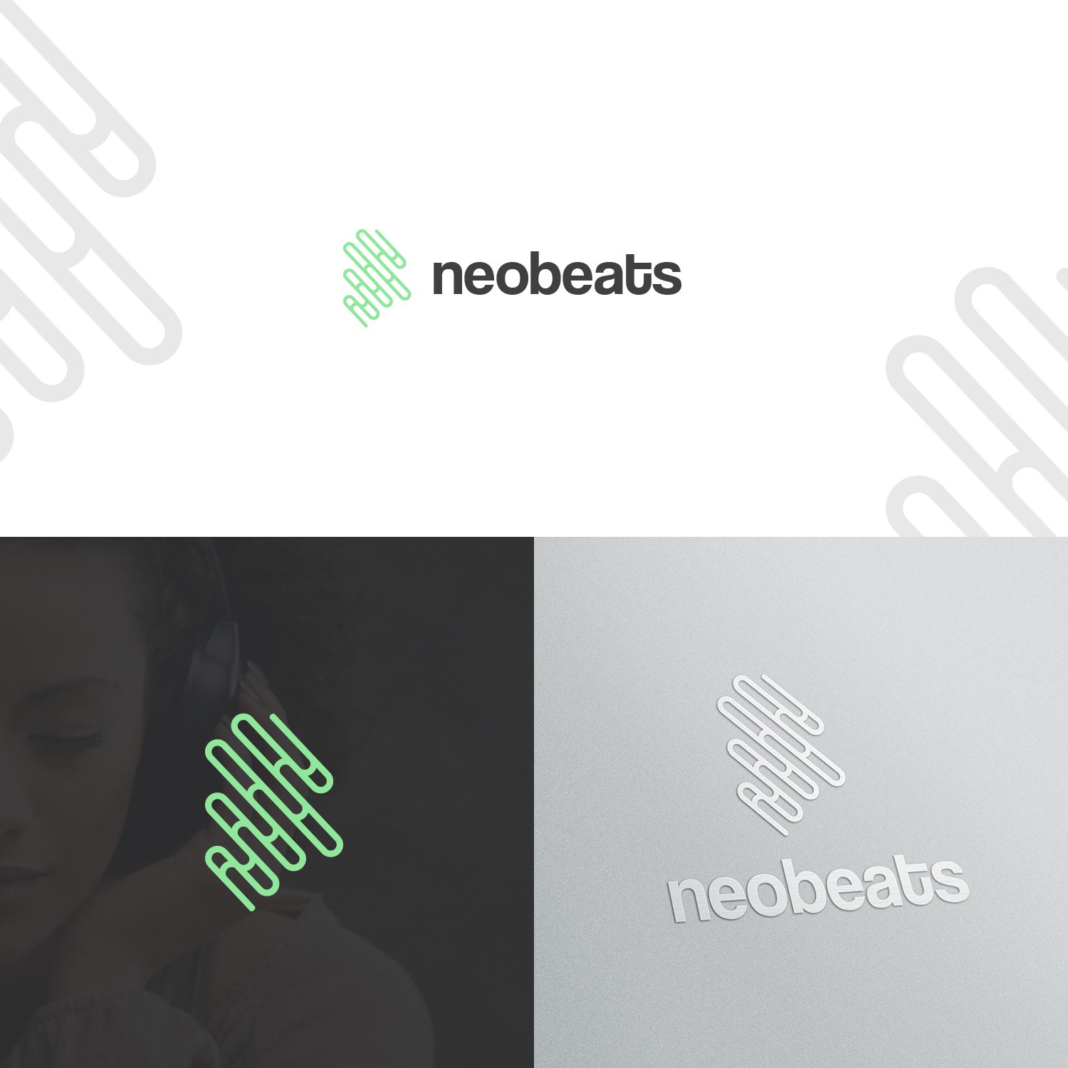 neobeats logotips ar zaļu skaņas viļņa zīmi