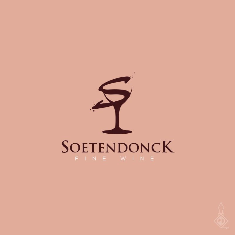 Soetendonck Fine Wine logotips ar vīna glāzi uz rozā fona