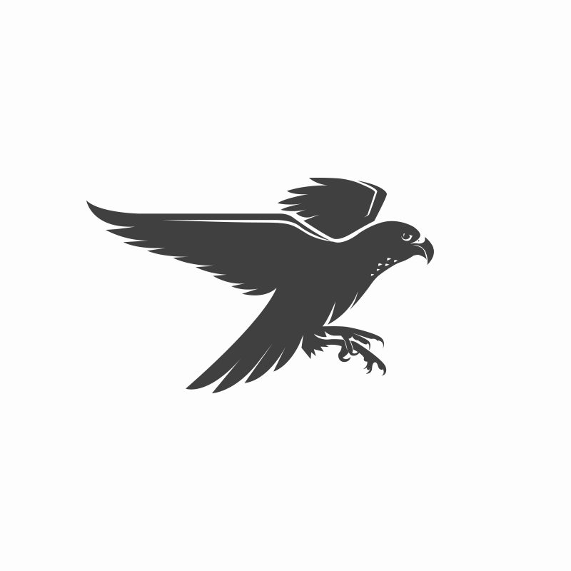 Melns logotips ar piekūnu izplestiem spārniem
