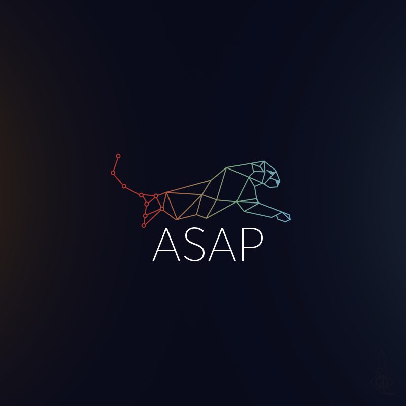 ASAP logotips ar poligonālu panteru uz tumši zila fona