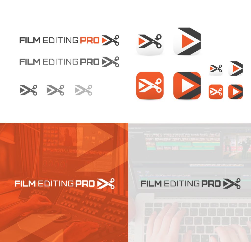 Film Editing Pro logotipa versijas, ikonas un lietojuma piemēri