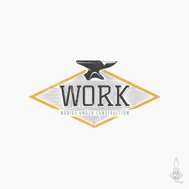 Work logotips ar laktu rombveida rāmī