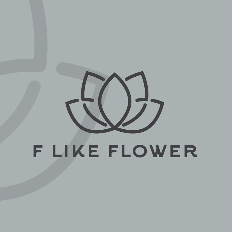 F Like Flower logotips ar lotosa ziedu