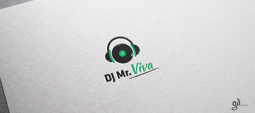 DJ Mr. Viva logotips ar austiņām un vinila plati