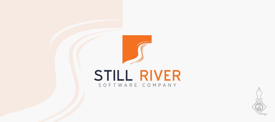 Still River Software Company logotips ar oranžu lappuses zīmi