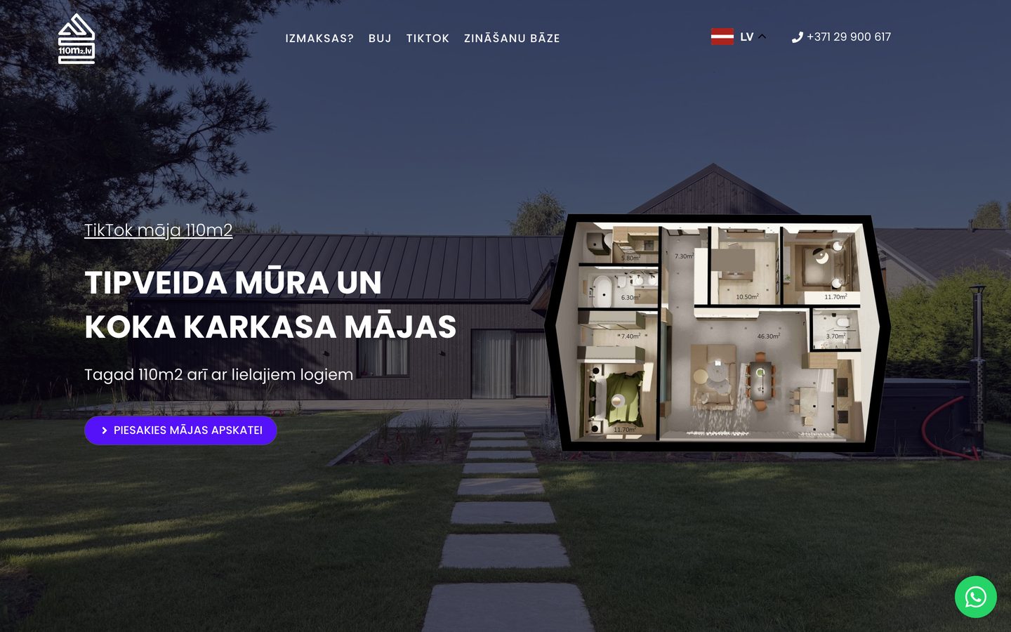 Mājaslapa 110m2 datora ekrānā