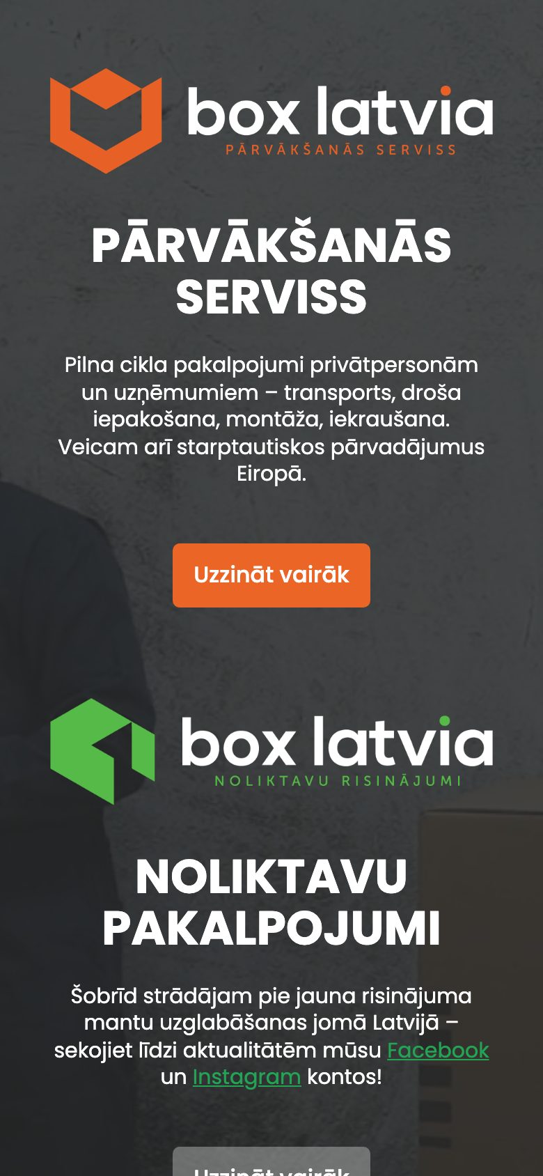 Mājaslapa Box Latvia telefona ekrānā