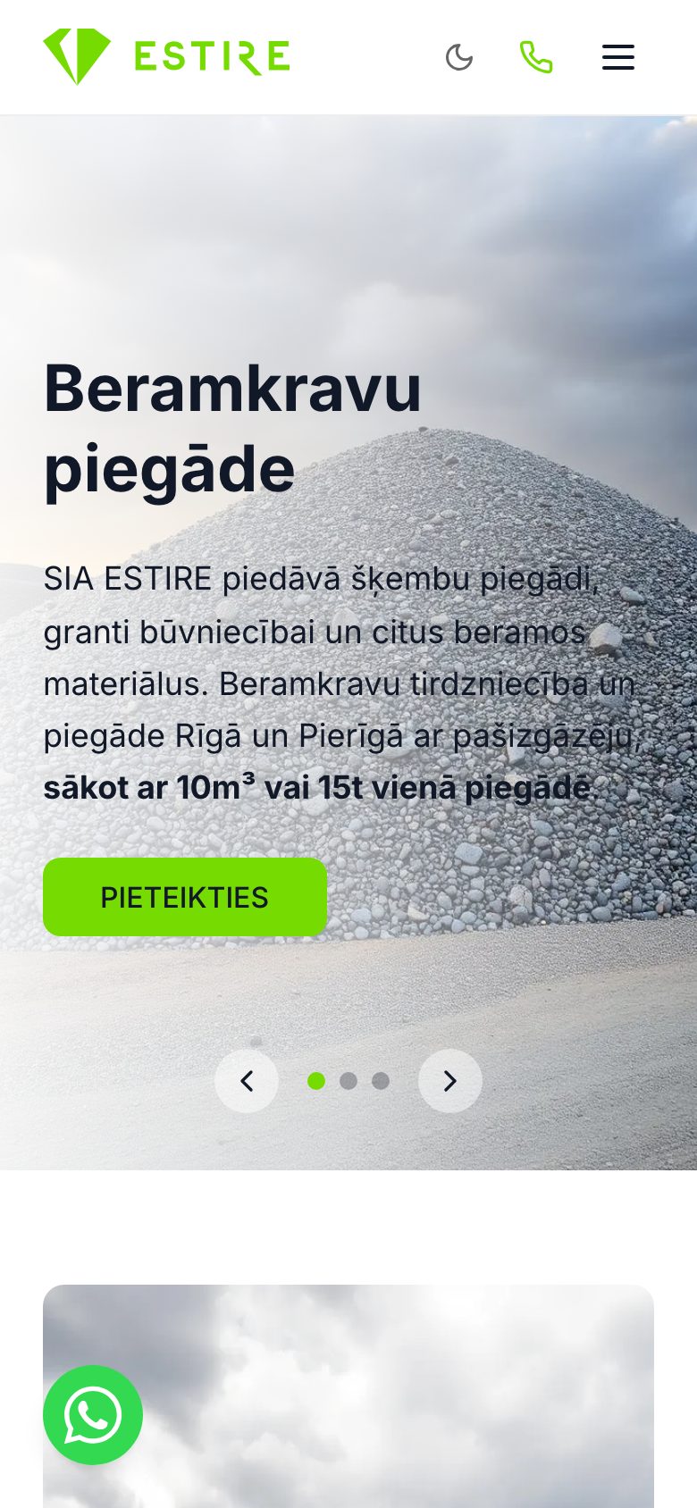 Mājaslapa Estire telefona ekrānā