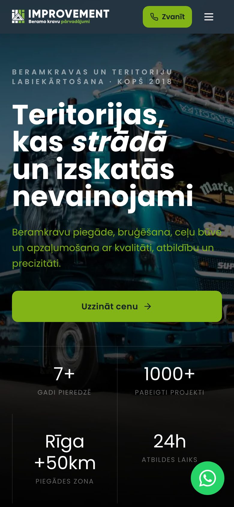 Mājaslapa Improvement telefona ekrānā