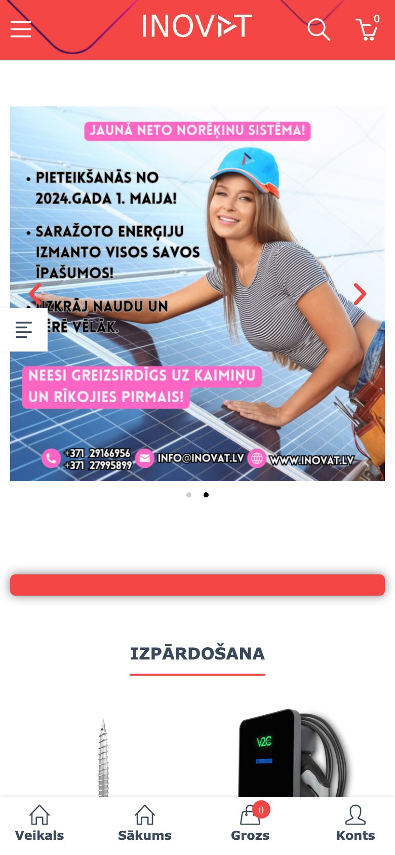 Mājaslapa Inovat telefona ekrānā