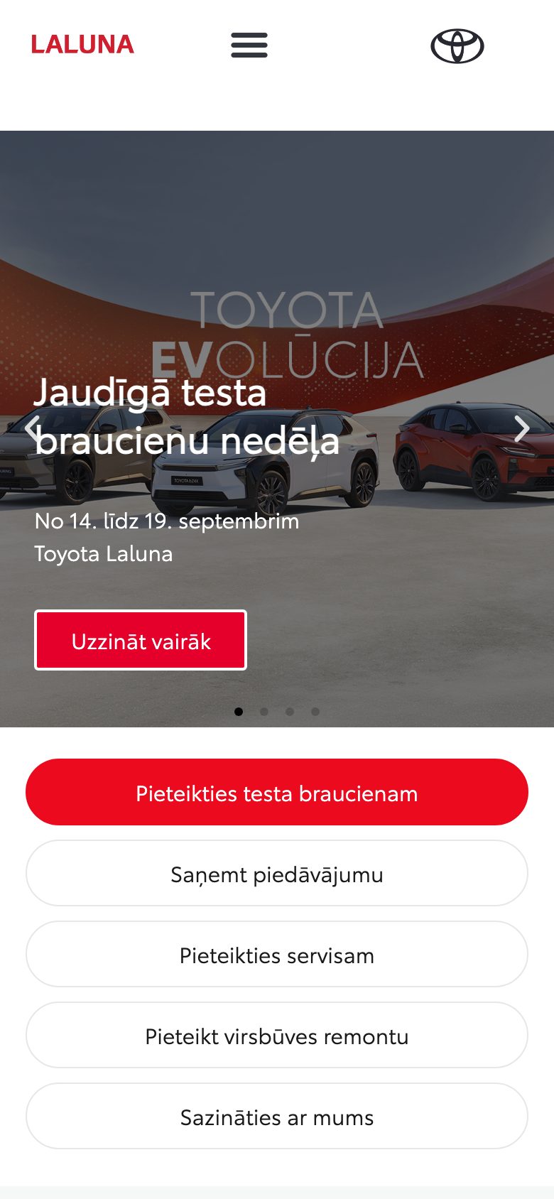 Mājaslapa Laluna telefona ekrānā