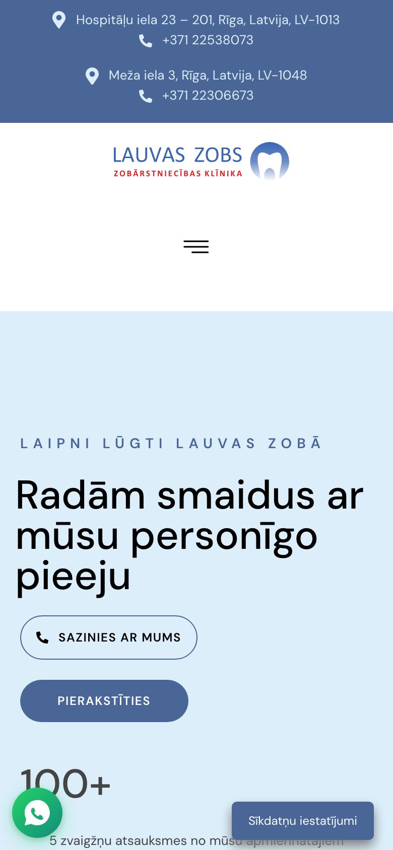 Mājaslapa Lauvas Zobs telefona ekrānā