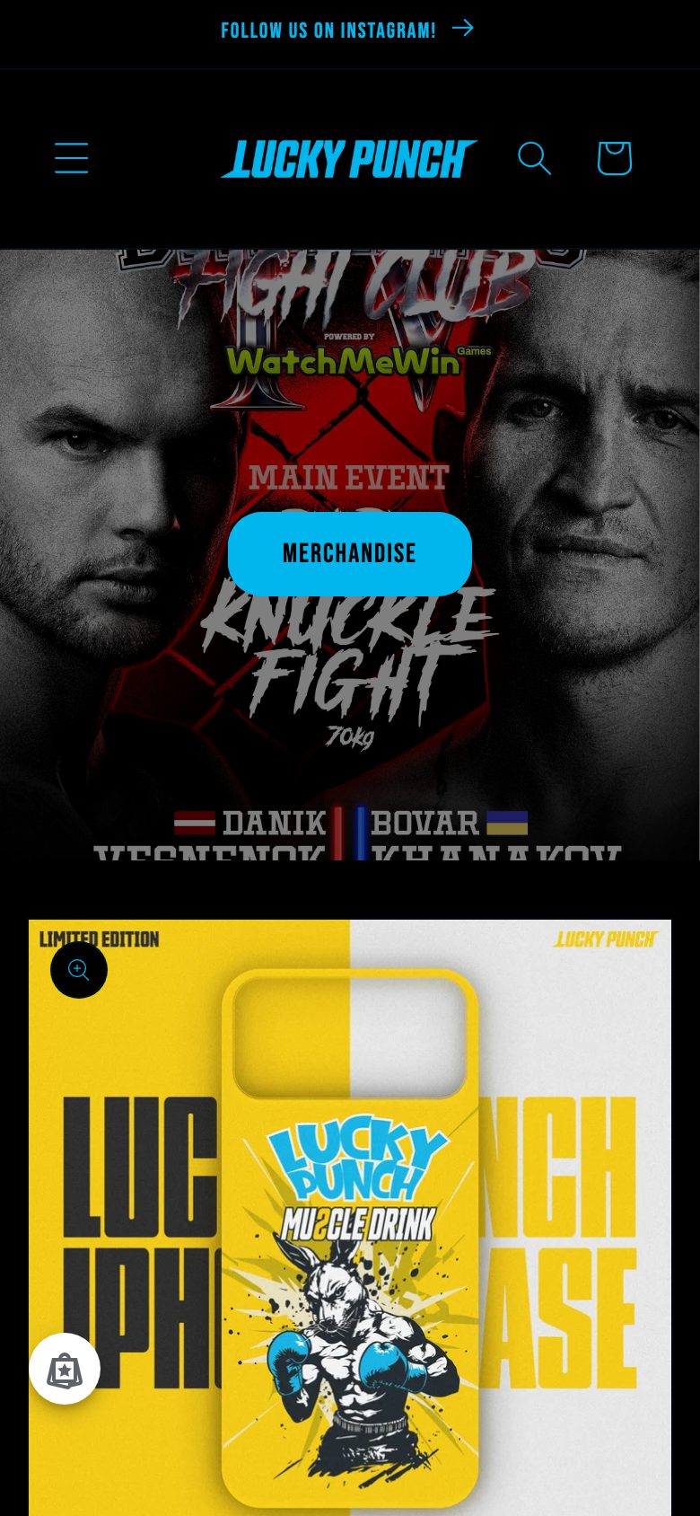 Mājaslapa Lucky Punch telefona ekrānā
