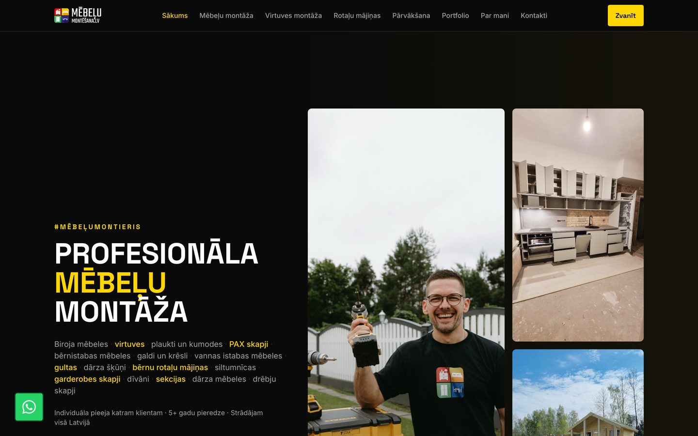 Mājaslapa Mēbeļu montieris (Elvijs) datora ekrānā