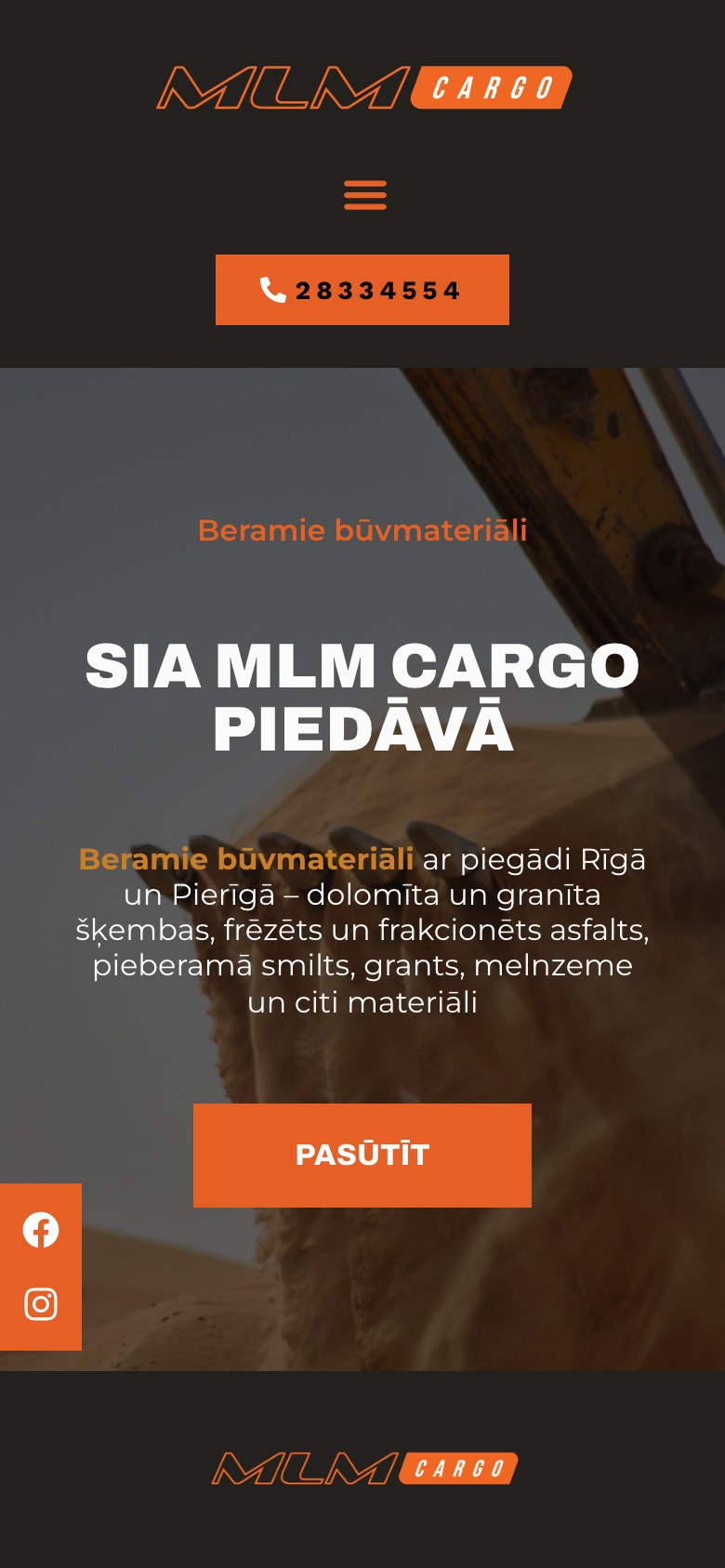 Mājaslapa MLM Cargo telefona ekrānā