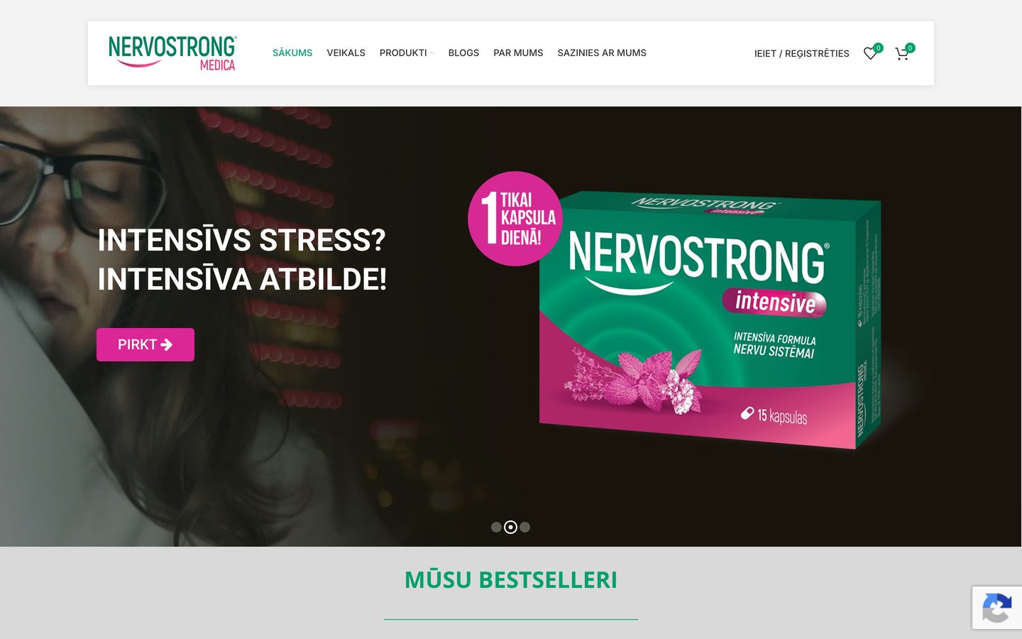 Mājaslapa Nervostrong Medica datora ekrānā
