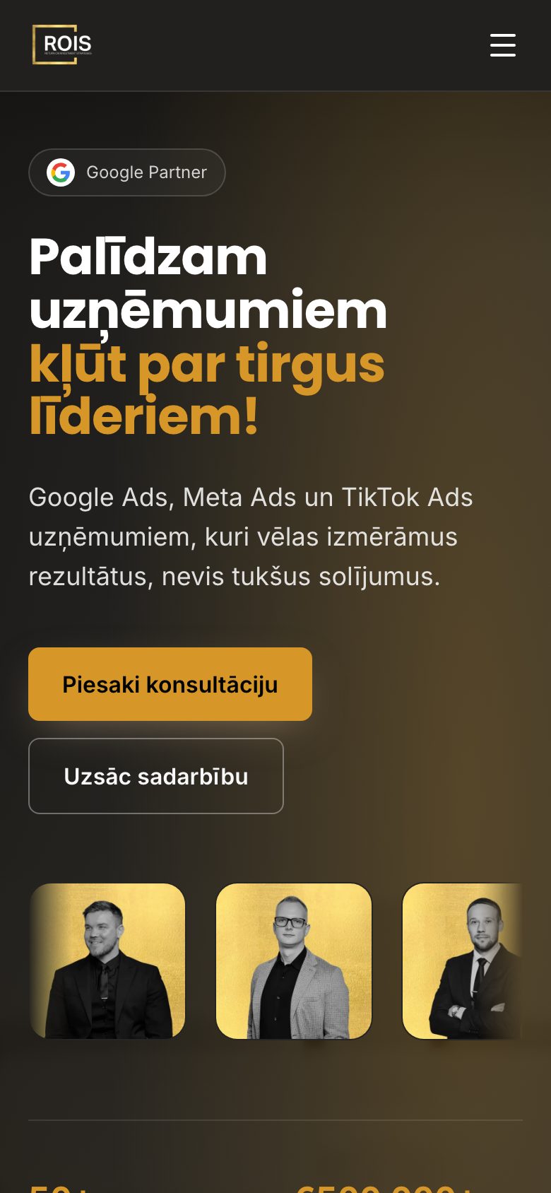 Mājaslapa ROIS.lv telefona ekrānā