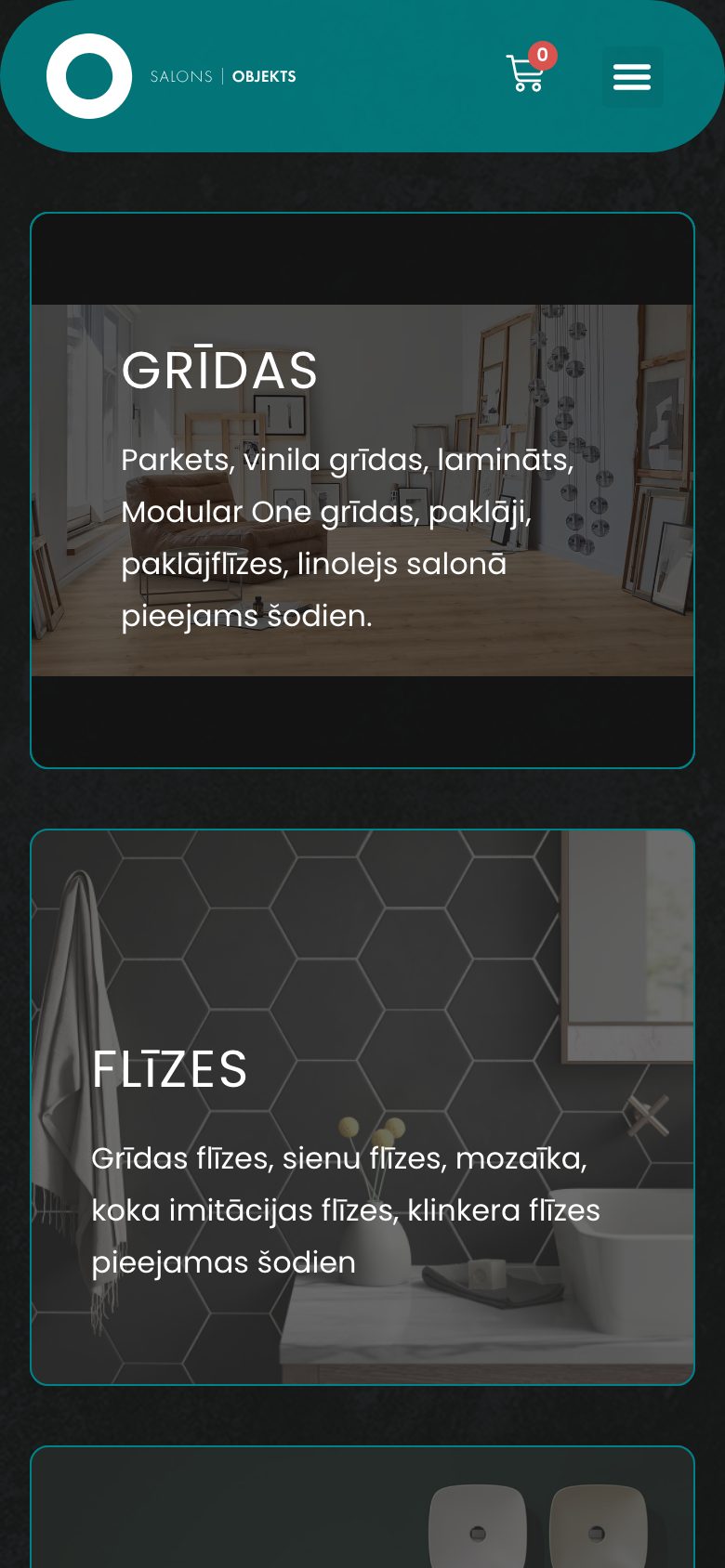 Mājaslapa Salons Objekts telefona ekrānā