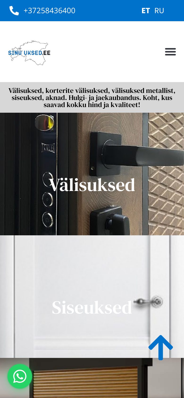 Mājaslapa Sinu Uksed telefona ekrānā