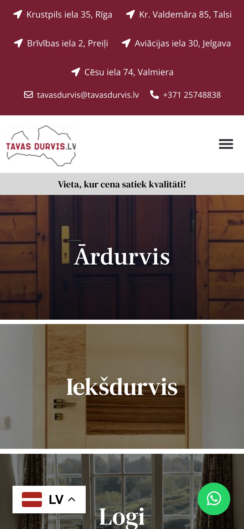 Mājaslapa Tavas Durvis telefona ekrānā