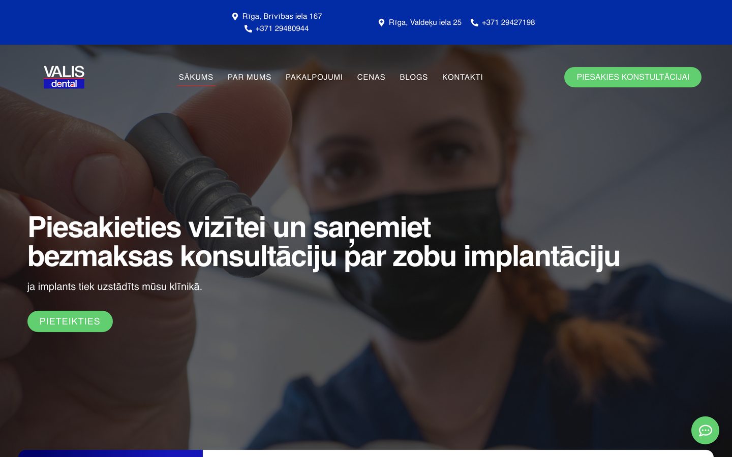 Mājaslapa Valis Stomatoloģija datora ekrānā