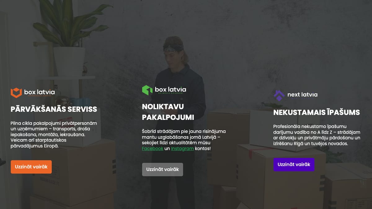 Box Latvia mājaslapas ekrānuzņēmums