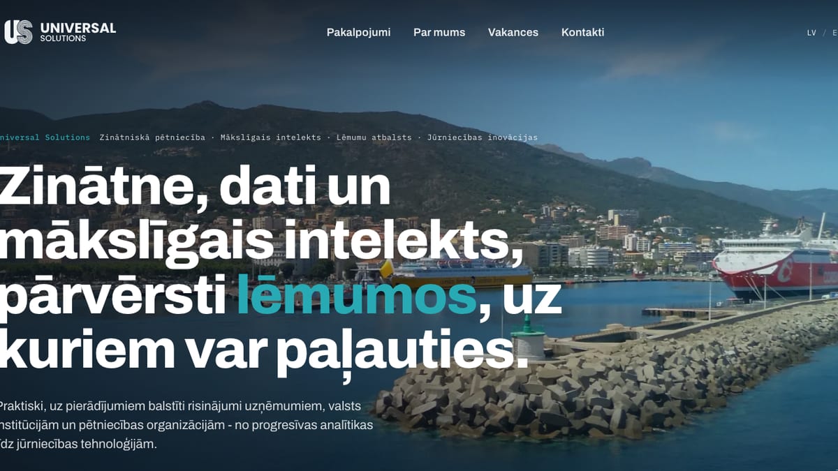 Universal Solutions mājaslapas ekrānuzņēmums
